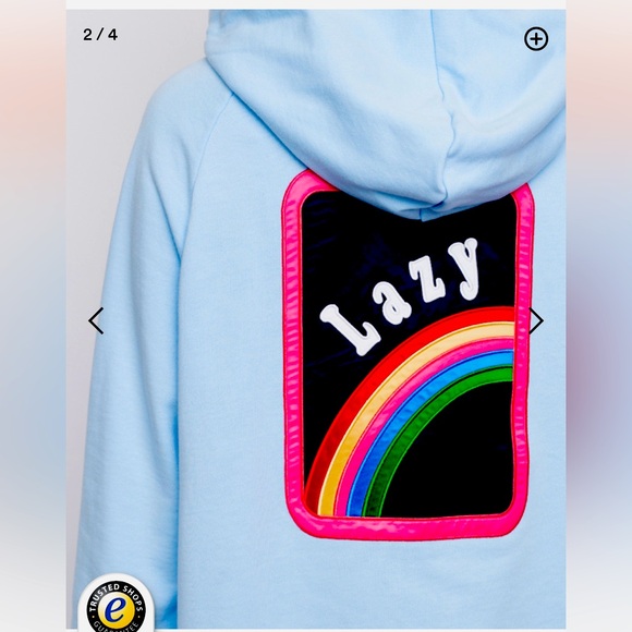 Lazy Oaf OVER THE RAINBOW HOODIE DRESS pockets sky blue plush fleece NWOT - Picture 8 of 11